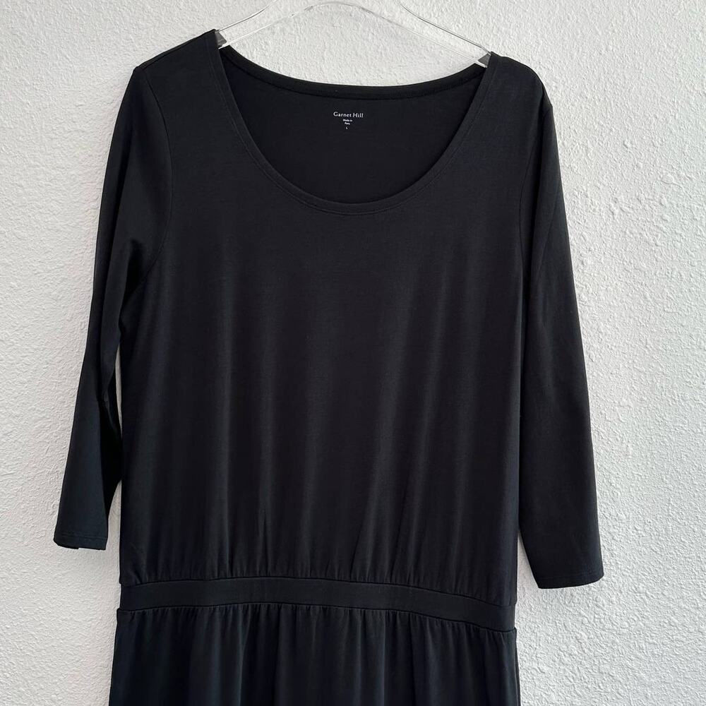 Garnet Hill Midi Dress Large‎ Black Easy Knit Scoop Neck Organic Pima Cotton - Picture 3 of 9
